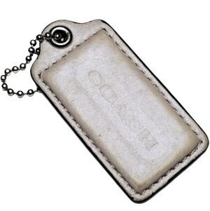 🤍 2.5" Coach Pearlized Shimmer Ivory Leather Hang Tag Bag Fob Charm Keychain